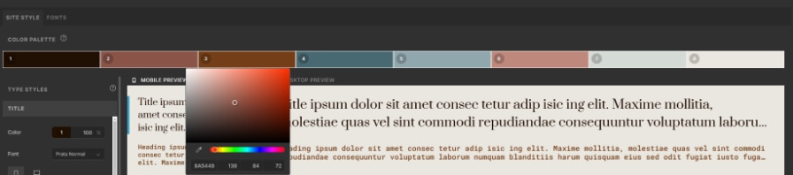 Modifier la palette de couleurs Showit