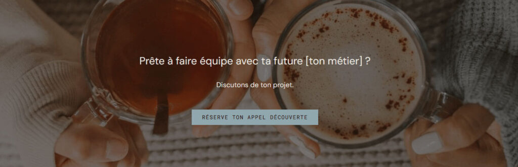 Exemple de section appel à l'action de la page à propos d'un site web