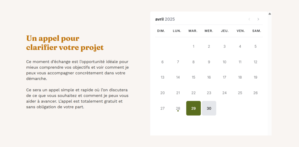Exemple Calendrier de prise de rendez-vous sur son site web