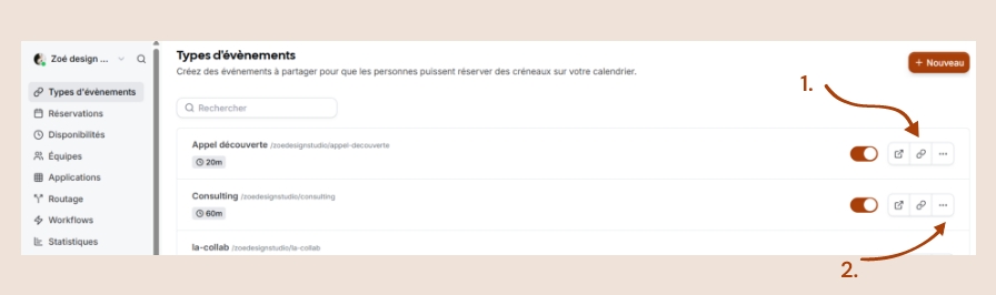 Capture d'écran de Cal pour ajouter un calendrier de prise de rendez-vous sur son site web