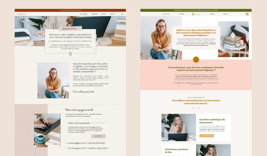 Exemple de deux sites internet à l'ambiance et au style différents